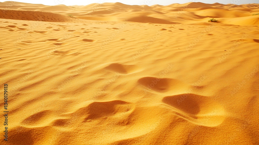 A vast and expansive desert scene with rolling sand dunes in sunlight A vast and expansive desert scene with rolling sand dunes in sunlight