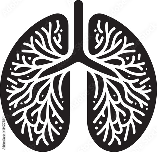 Human Lung Anatomy logo, Human Lung Anatomy silhouette vector black and white