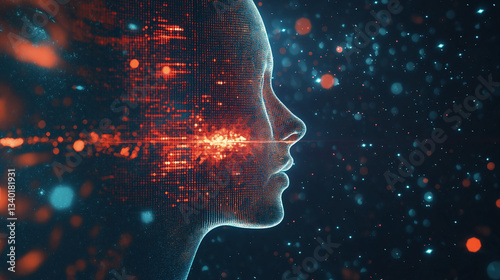 Artificial intelligence concept. Face consisting of blocks. 3D illustration