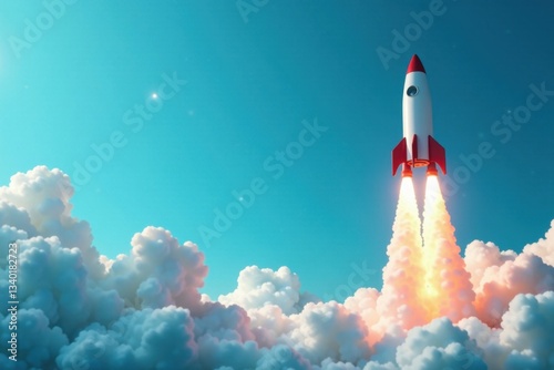 Obraz na płótnie Rocket blasting off into the sky with a chart on blue background , explosive success, business w salonie