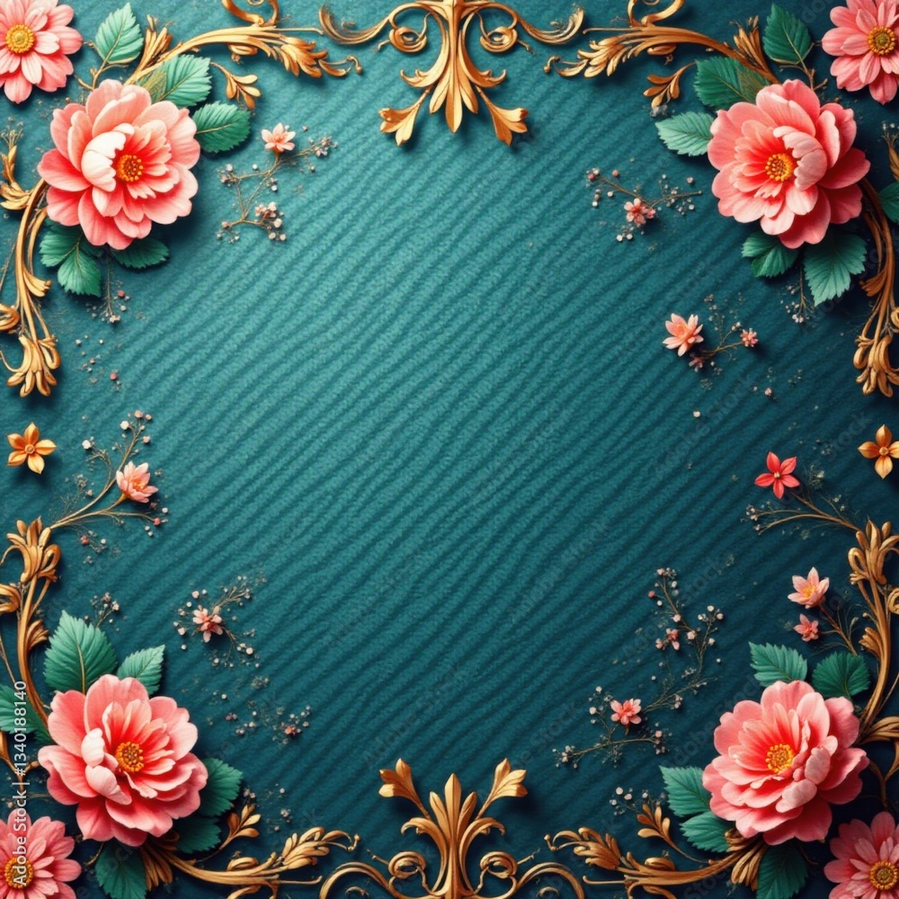Ornate floral pattern on luxurious background with pastel colors and gold accents, Pastel colors, Gold accents