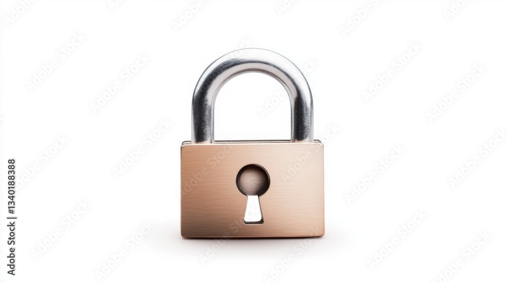 Simple Metal Lock with Keyhole on White Background for Security and Safety Concept Simple Metal Lock with Keyhole on White Background for Security and Safety Concept