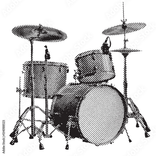Drum kit halftone grunge vector design element