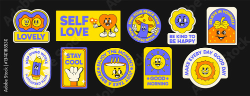Set of Retro Sticker Pack Illustrations