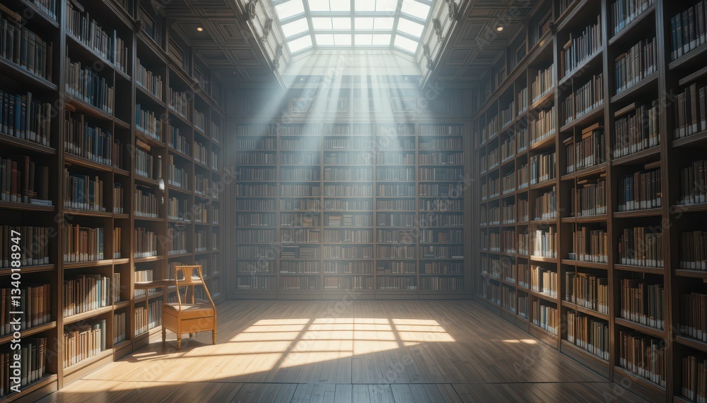 Sunlight Streaming Through a Grand Library with Shelves of Books Sunlight Streaming Through a Grand Library with Shelves of Books