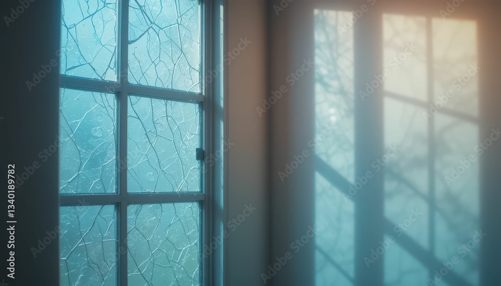 Fototapeta premium Light and Shadows Through a Frosted Window in a Calm Interior Space