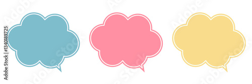 中身のないレトロポップな雲形の吹き出し３色セット　青緑　ピンク　黄色