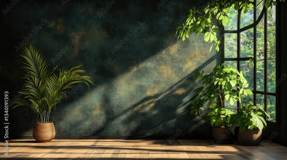 Sun-drenched room with lush greenery Sun-drenched room with lush greenery
