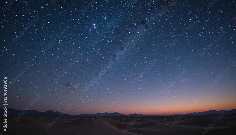 Fototapeta premium Night Sky with Stars Over Desert Dunes at Twilight Horizon