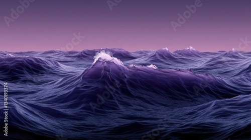 Purple waves crash gently on a dark gradient background, their smooth, glossy texture adding to the depth of the scene. A sophisticated and serene design.