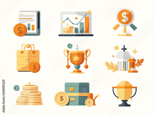  set of flat vector finance achievements icon