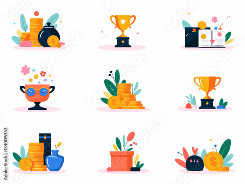  set of flat vector finance achievements icon
