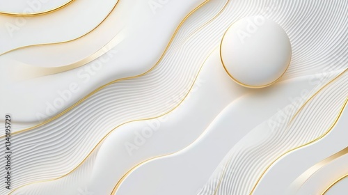Sleek and minimal modern background featuring clean white and gold tones, with geometric circle shapes and realistic line wave patterns. A luxurious, abstract design with a modern touch.