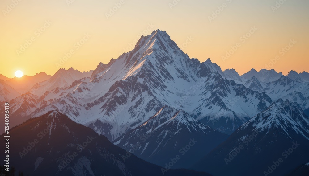 Fototapeta premium Majestic Snow-Capped Mountain Peak at Sunrise in Alpine Landscape