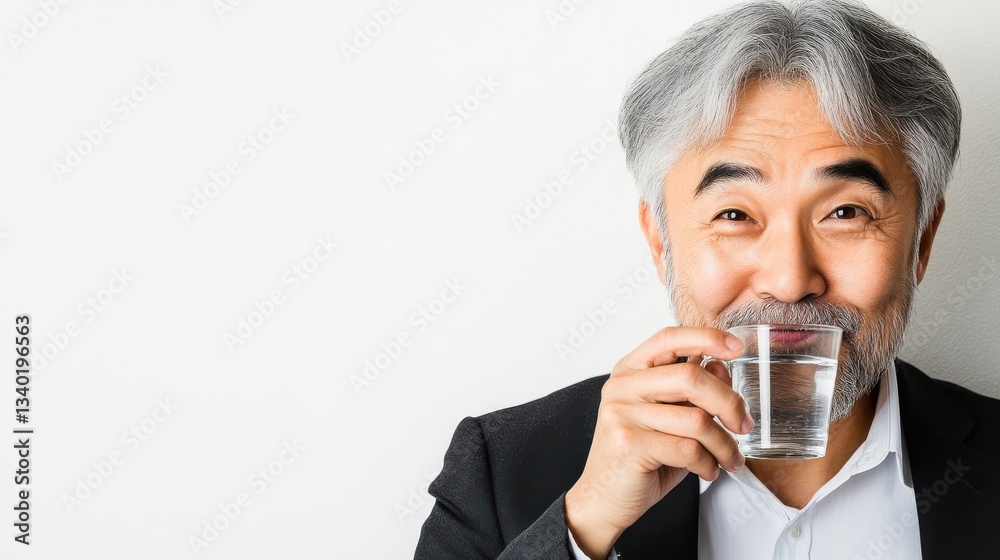 Older man in formal attire holding a glass of water Older man in formal attire holding a glass of water