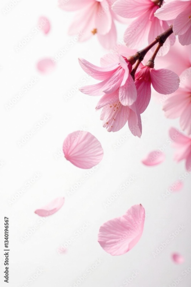 intricate pink sakura petals falling softly on a white background, soft focus, texture, cherry blossom intricate pink sakura petals falling softly on a white background, soft focus, texture, cherry blossom