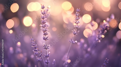 Soft bokeh lights in lavender, with a blurred, dreamlike quality creating a warm atmosphere.