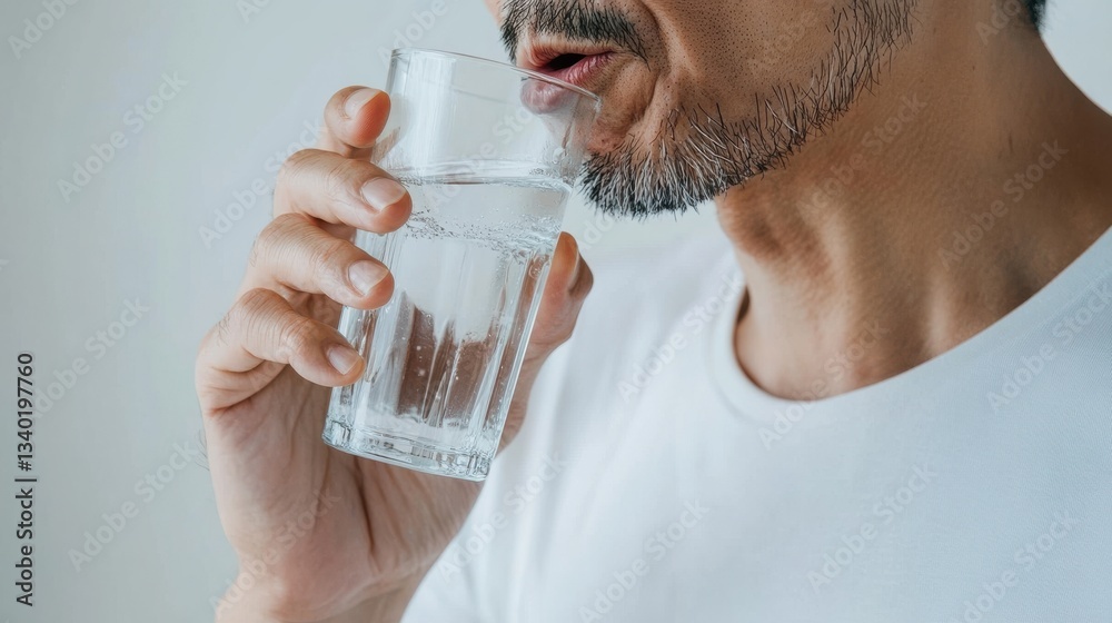 Man with beard drinking water from a clear glass Man with beard drinking water from a clear glass