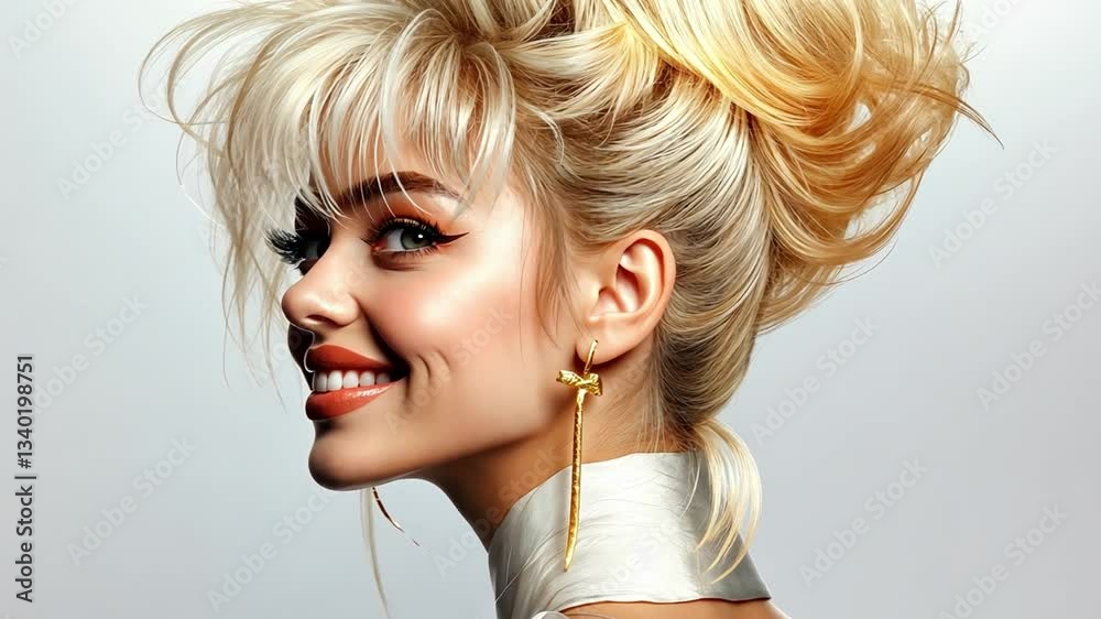 Young Woman with Stylish Hair and Elegant Makeup Posing Gracefully Against a Soft Neutral Background Young Woman with Stylish Hair and Elegant Makeup Posing Gracefully Against a Soft Neutral Background
