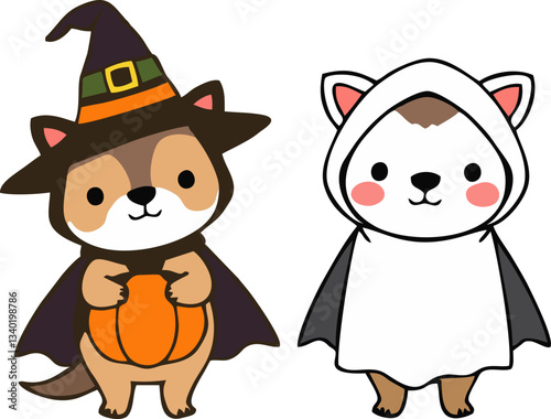 Cute Halloween Animals in Costume - Cartoon Style