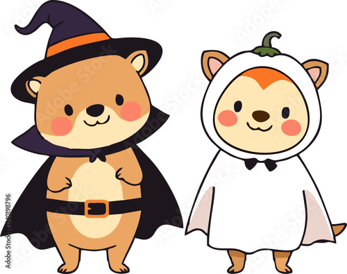 Cute Halloween Animals in Costume - Cartoon Style