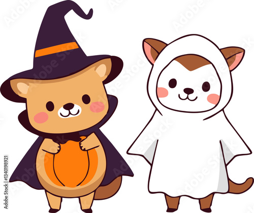 Cute Halloween Animals in Costume - Cartoon Style