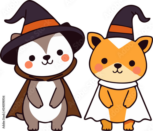 Cute Halloween Animals in Costume - Cartoon Style