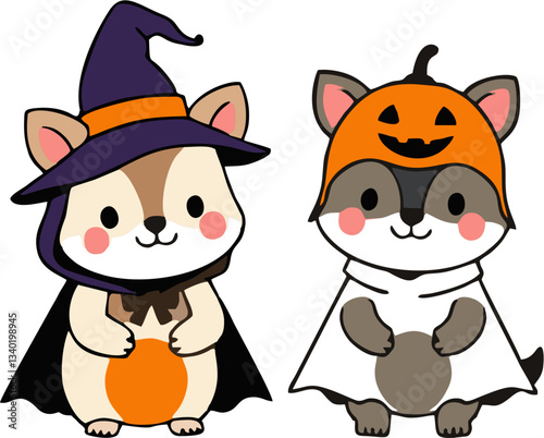 Cute Halloween Animals in Costume - Cartoon Style