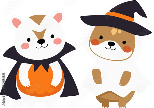 Cute Halloween Animals in Costume - Cartoon Style