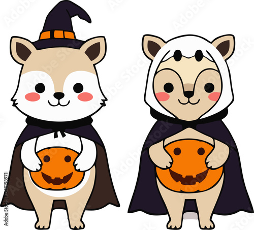 Cute Halloween Animals in Costume - Cartoon Style