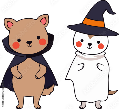Cute Halloween Animals in Costume - Cartoon Style