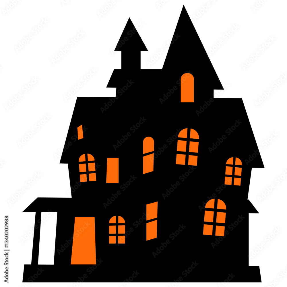 Silhouette of Spooky Haunted House Halloween. Flat Vector Illustration. Silhouette of Spooky Haunted House Halloween. Flat Vector Illustration.