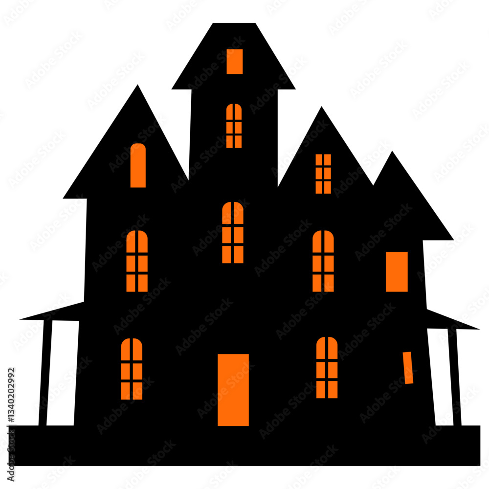 Silhouette of Spooky Haunted House Halloween. Flat Vector Illustration. Silhouette of Spooky Haunted House Halloween. Flat Vector Illustration.