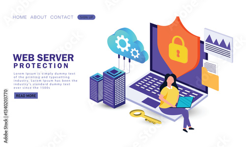  Web server protection isometric 3d concept