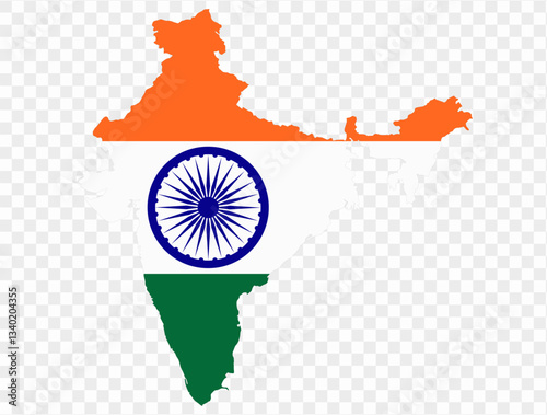 India map with India flag inside, officially isolated on transparent PNG background. Perfect for designs.vector 