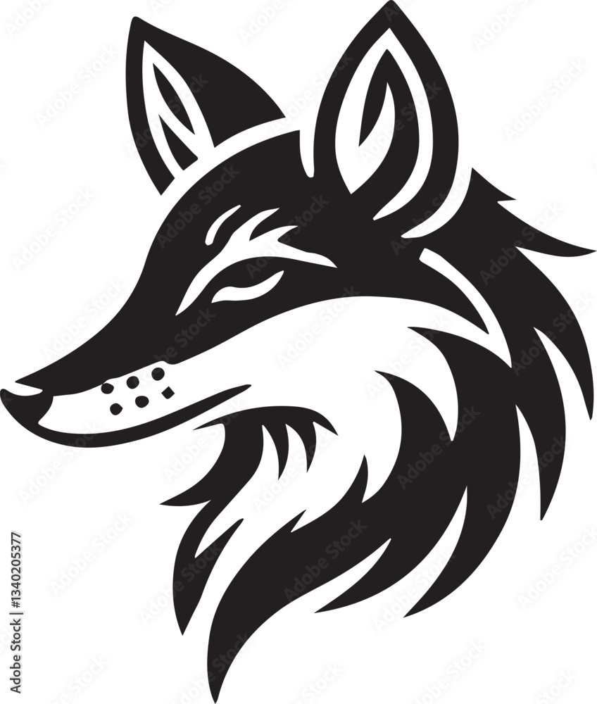 Fototapeta premium wolf head tattoo, wolf head logo, wolf head silhouette vector black and white