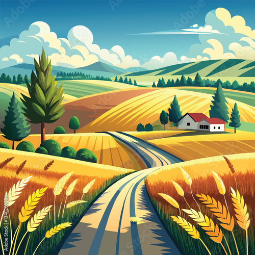 beautiful idyllic landscape in countryside banner.