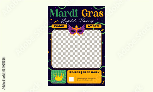 Mardi Gras Flyer. Happy Mardi Gras festival background. Mardi Gras carnival celebration. Cartoon Vector illustration design Template for Poster, Banner, Flyer, Greeting, Card, Post, Cover, Invitation.