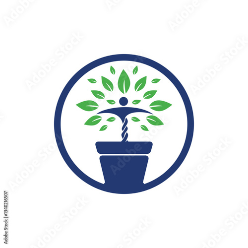 Flower pot and Human plant logo. Growth vector logo. Spa wellness logo concept.	