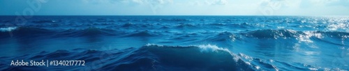 Deep ocean surface with dark blue waves gently rolling in the distance , depths, sea