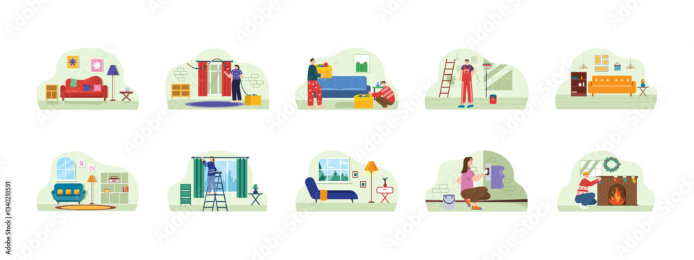 Obraz premium Home Decor set illustration. Flat vector illustration concept