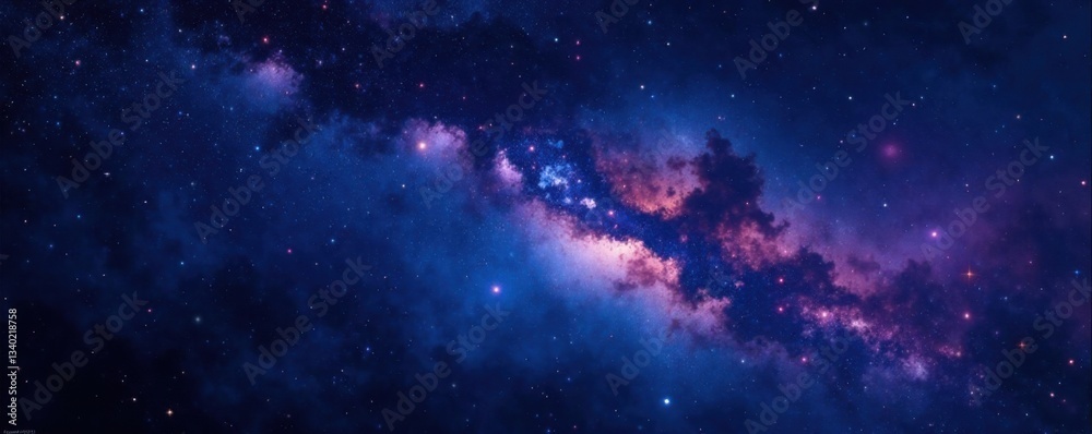 Naklejka premium Dark velvet sky filled with twinkling celestial bodies, infinite vastness, cosmic wonder, space, night sky, galaxies