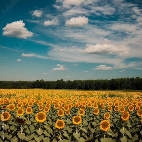 A vast expanse of sunflowers under the summer sky