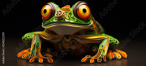paper quilling frog art, ai generative photo