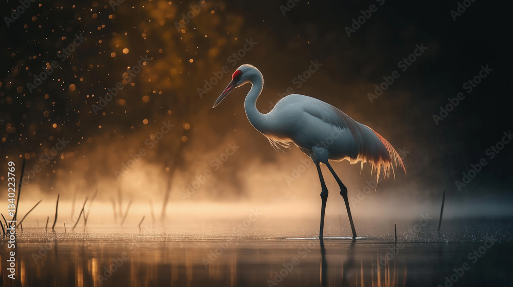 Fototapeta premium crane walking in the water