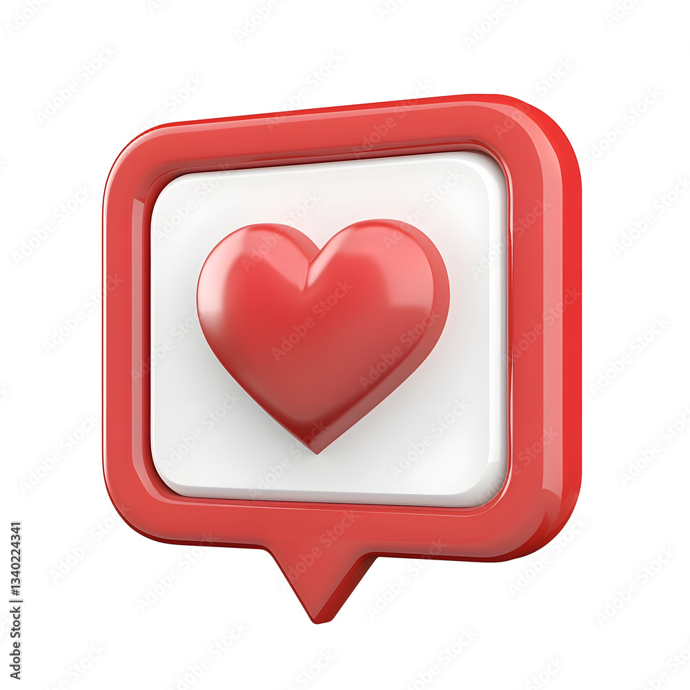 A vibrant glossy 3D heart icon floating in a minimalist speech bubble representing social media likes comments and other forms of digital engagement and interaction A vibrant glossy 3D heart icon floating in a minimalist speech bubble representing social media likes comments and other forms of digital engagement and interaction