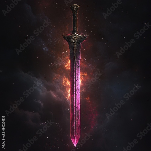 A medieval cursed sword with dark energy emanating