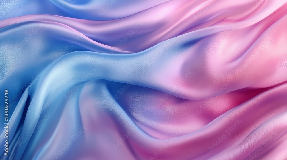 Fototapeta premium Blue and pink silk fabric with smooth folds, soft texture. Elegant textile background.