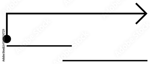 Bold arrow starts from black dot, with lines representing divisions or steps. Minimal pipette adds scientific touch. Ideal for progress, science, precision, research, connectivity, process flat