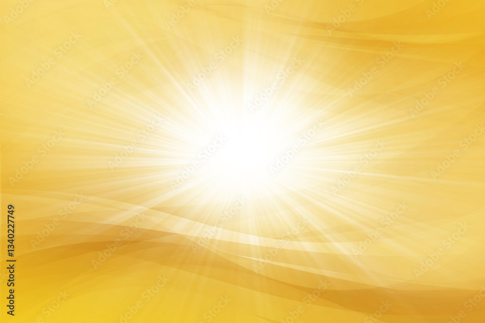 Obraz premium 集中線とウェーブ、曲線 金色の背景 